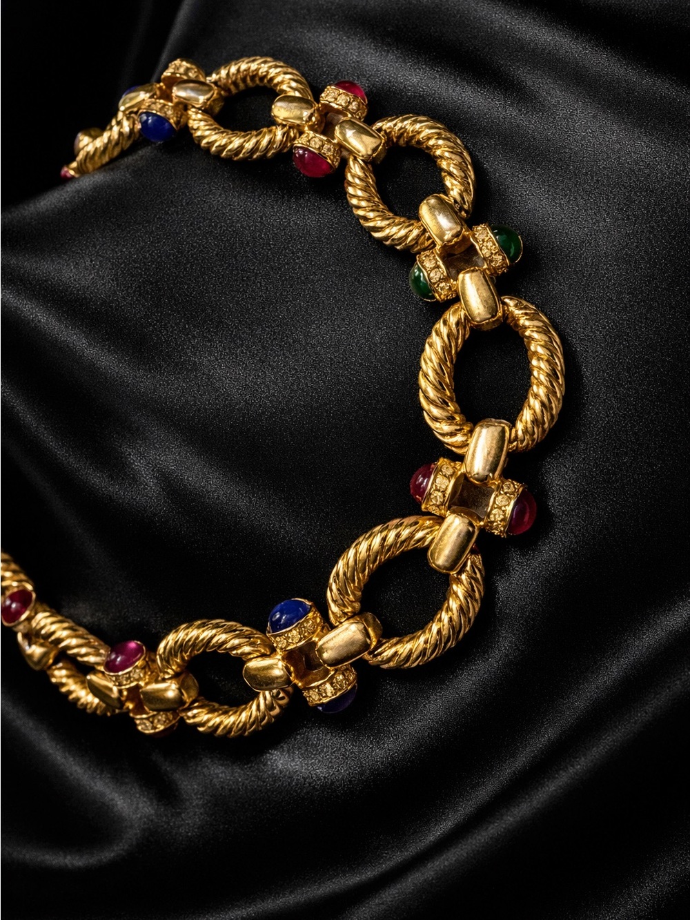 Vintage 80s Gold Multi-Color Cabochon Statement Choker